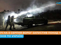 У ніч на 8 серпня ворог запустив понад 100 дронів по Україні