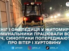 У Житомирі вночі прибирали сніг і посипали дороги: залучили 17 одиниць техніки та 80 працівників — ЖМР