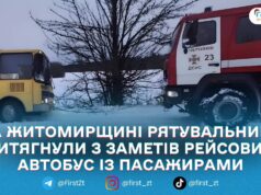 У Горбулеві на Житомирщині рейсовий автобус із пасажирами застряг у заметах: рятувальники відбуксирували