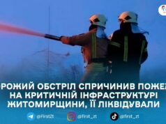 Через обстріл на Житомирщині спалахнула пожежа на об’єкті критичної інфраструктури
