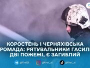 На Житомирщині сталися дві пожежі: у Черняхівській громаді виявили тіло чоловіка, у Коростені горіла будівля підприємства