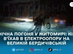 У Житомирі водій КІА з ознаками сп’яніння втікав від патрульних і врізався в електроопору. ВІДЕО