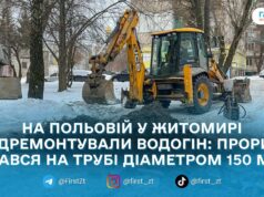 На Польовій у Житомирі ліквідували прорив водогону: пошкоджену чавунну трубу ремонтували в мороз