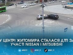 На майдані Соборному в Житомирі Nissan після зіткнення з авто в’їхало в клумбу