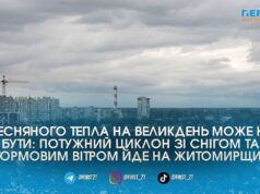 Північний циклон несе на Житомирщину штормовий вітер з мокрим снігом та холодні Великодні свята