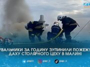 Ледь не згорів столярний цех: у Малині рятувальники гасили масштабну пожежу на даху